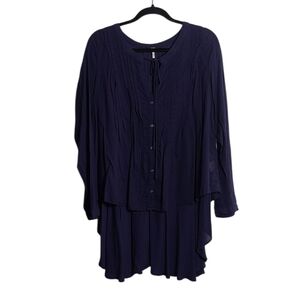 FREE PEOPLE Sisters Of The Moon Deep Blue Lightweight Cotton Blouse Size Medium